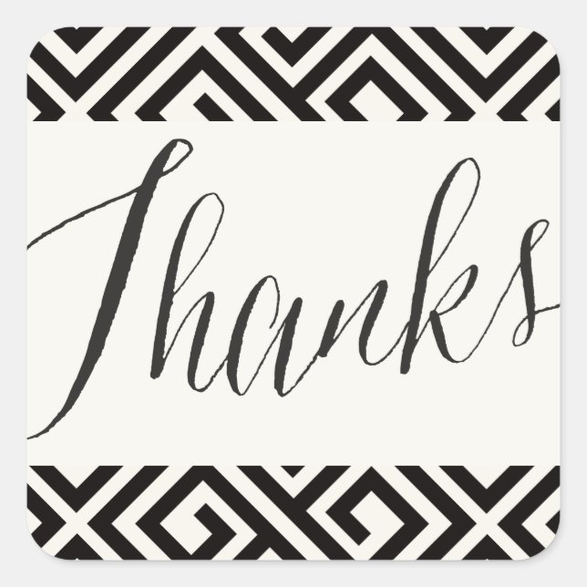 Classic Script Thanks Geometric Greek Key Wedding Square Sticker (Front)