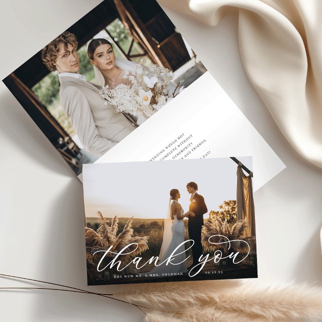 Classic Script Wedding Photo Thank You Card (Creator Uploaded)