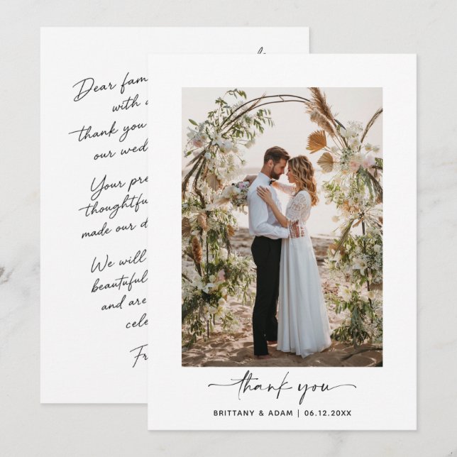 Classic Script Wedding Photo Thank You Card (Front/Back)