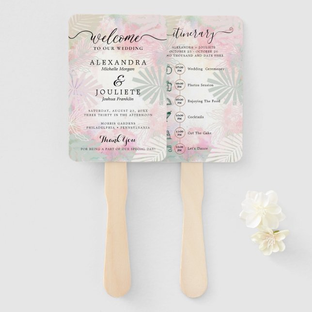 Classic Script Wedding Program and Timeline Hand F Hand Fan (Front and Back)