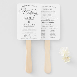 Classic Script Wedding Program and Timeline Hand Fan