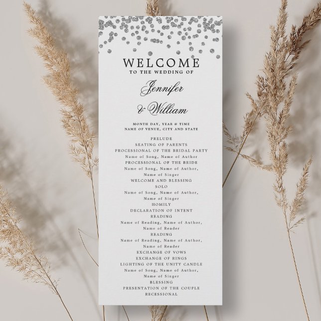 Classic Script Wedding Program Confetti Silver  Invitation (Classic Script Wedding Program Confetti Silver )