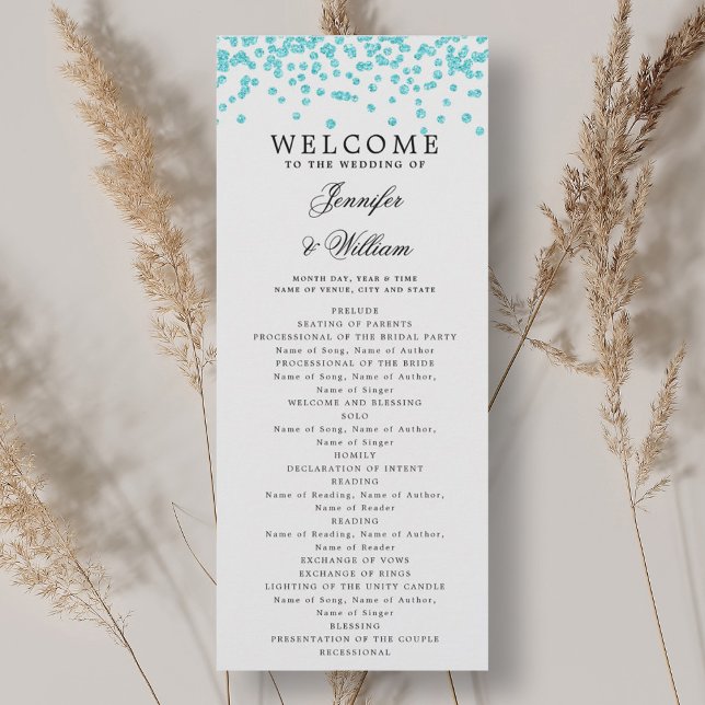 Classic Script Wedding Program Confetti Turquoise  Invitation (Classic Script Wedding Program Confetti Turquoise )