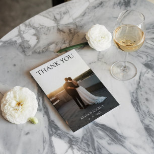 Classic Script Wedding Thank You Card with Photo