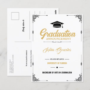 Classic Script White Graduation Announcement Postcard