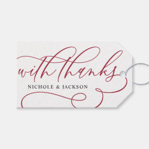 Classic Script With Thanks Burgundy Wedding Favour Gift Tags