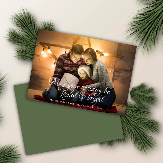 Classic Scripted Wish Fern Green Photo Christmas Holiday Card (Creator Uploaded)