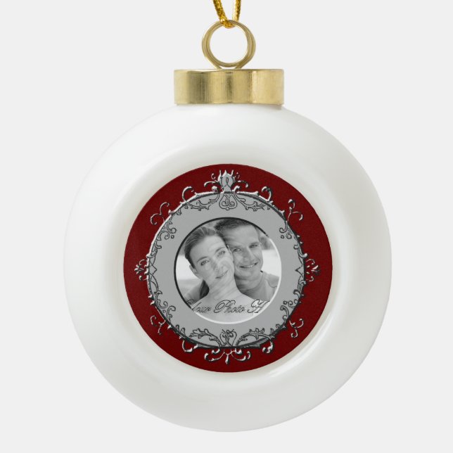 Classic Scrolls Photo Frame (Silver) Ceramic Ball Christmas Ornament (Front)