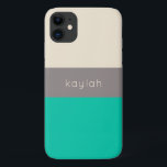 Classic Seafoam Green Colour Block with Name Case-Mate iPhone Case<br><div class="desc">A classic design with clean minimalist colour bock elements in deep seafoam green,  taupe and neutral sand beige has a designer look. Personalise the text template with your name,  monogram or other desired text.</div>