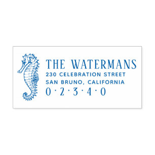 Classic Seahorse Custom Family Name Return Address Self-inking Stamp