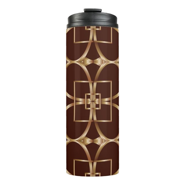 Classic seamless geometric pattern on a brown back thermal tumbler (Front)