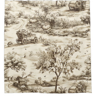 Classic Sepia Autumn Pumpkin Countryside Pattern Shower Curtain