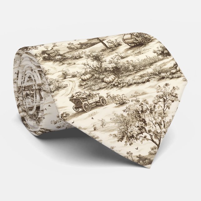 Classic Sepia Autumn Pumpkin Countryside Pattern Tie (Rolled)