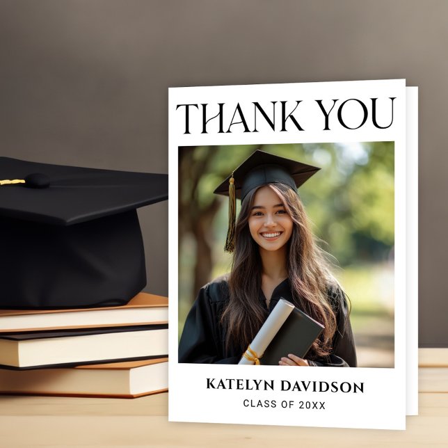 Classic Serif Graduation Photo 2026 Thank You Card (Creator Uploaded)