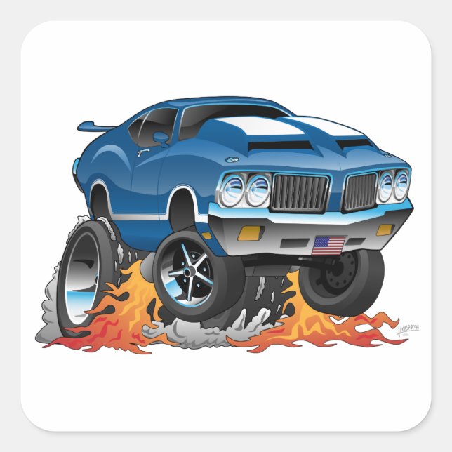 Classic Seventies American Muscle Car Cartoon Square Sticker (Front)