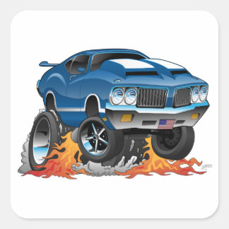 Classic Seventies American Muscle Car Cartoon Square Sticker