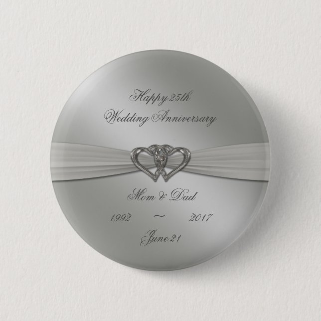 Classic Silver 25th Wedding Anniversary Button (Front)