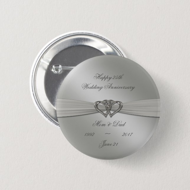 Classic Silver 25th Wedding Anniversary Button (Front & Back)