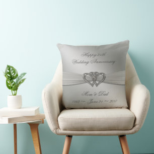 Classic Silver 25th Wedding Anniversary Throw Pill Cushion