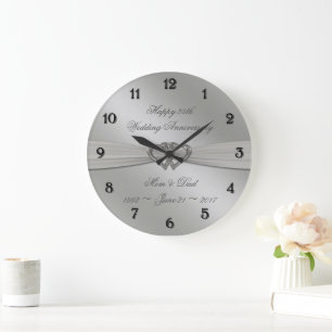 Classic Silver 25th Wedding Anniversary Wall Clock