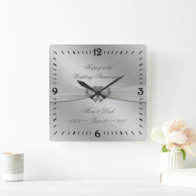 Classic Silver 25th Wedding Anniversary Wall Clock (Home)