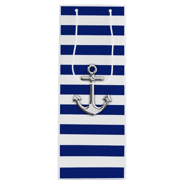 Classic Silver Anchor Wine Gift Bag (Front)