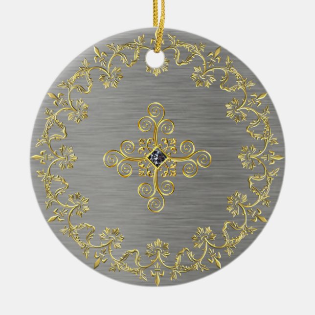 Classic Silver and Gold Ceramic Tree Decoration (Front)