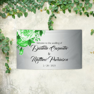 Classic Silver and Green Roses Wedding Welcome Banner