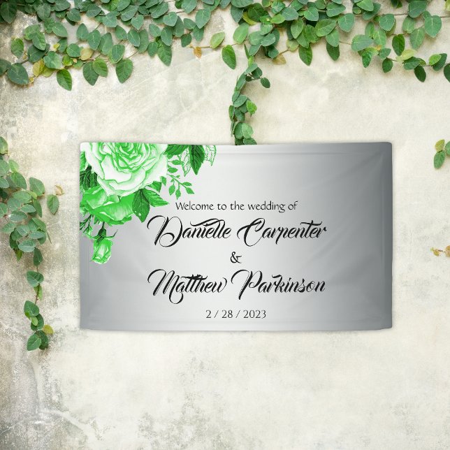 Classic Silver and Green Roses Wedding Welcome Banner (Creator Uploaded)