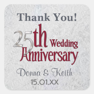 Classic Silver Anniversary - Thank You Square Sticker