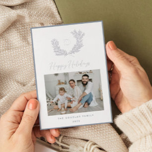 Classic Silver Blue and White Monogram Crest Photo