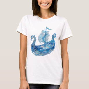 Classic Silver BLUE ICE VIKING SHIP Graphic Tee