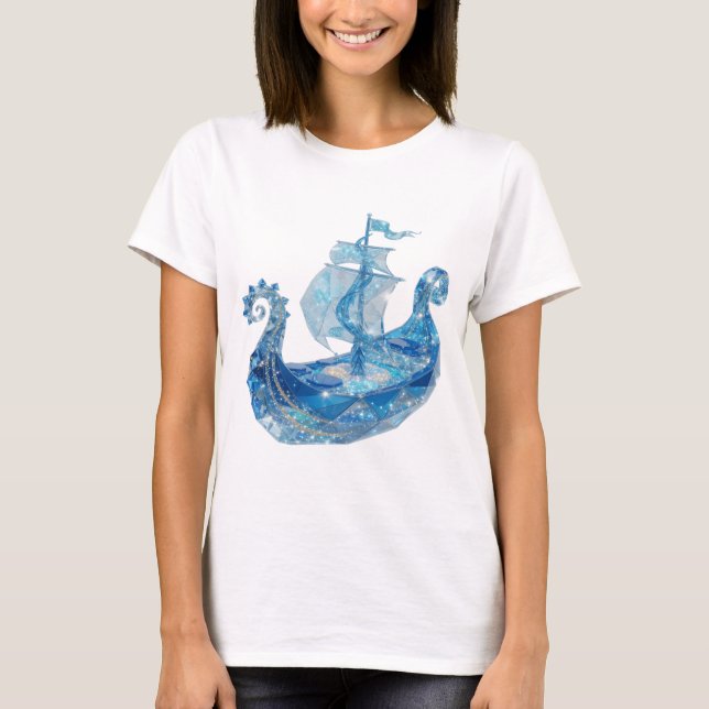 Classic Silver BLUE ICE VIKING SHIP Graphic Tee (Front)