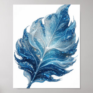 Classic Silver BLUE STAR LEAF Modern Design Poster