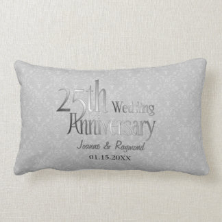 Classic Silver Damask 25th Wedding Anniversary Lumbar Cushion