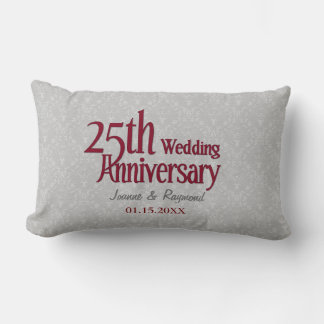 Classic Silver Damask 25th Wedding Anniversary Lumbar Cushion