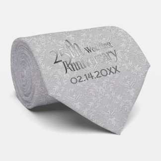 Classic Silver Damask 25th Wedding Anniversary Tie