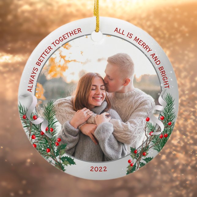 Classic Silver Frame Photo 1st Christmas Together  Ceramic Tree Decoration (Creator Uploaded)