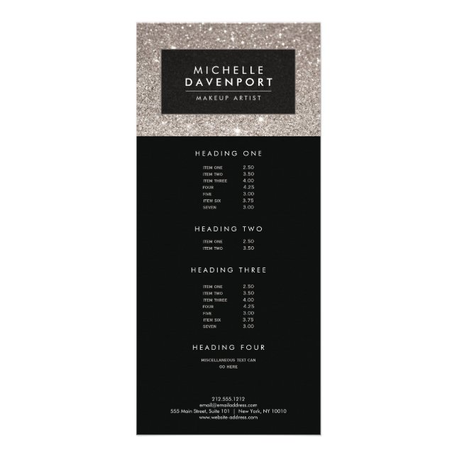 Classic Silver Glitter Makeup Artist Rack Card (Front)