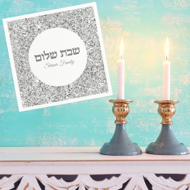 Classic Silver Glitter Shabbat Shalom  Napkin (Creator Uploaded)