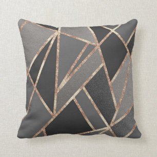 Classic Silver Gray Charcoal Rose Gold Geo #1 Cushion