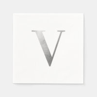 Classic Silver Grey Foil Monogram V