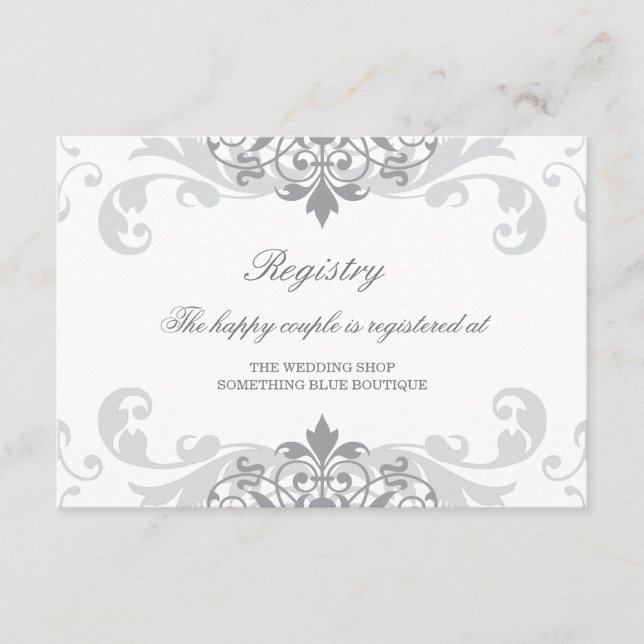 Classic Silver Grey Ironworks Wedding Registry Enclosure Card (Front)