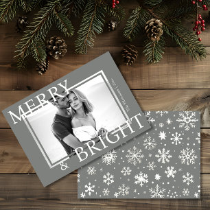 Classic Silver Merry & Bright Bold Snowflake Photo Holiday Card