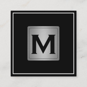 Classic Silver Metallic Label with Monogram Square Business Card