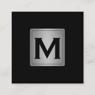 Classic Silver Metallic Label with Monogram Square Business Card