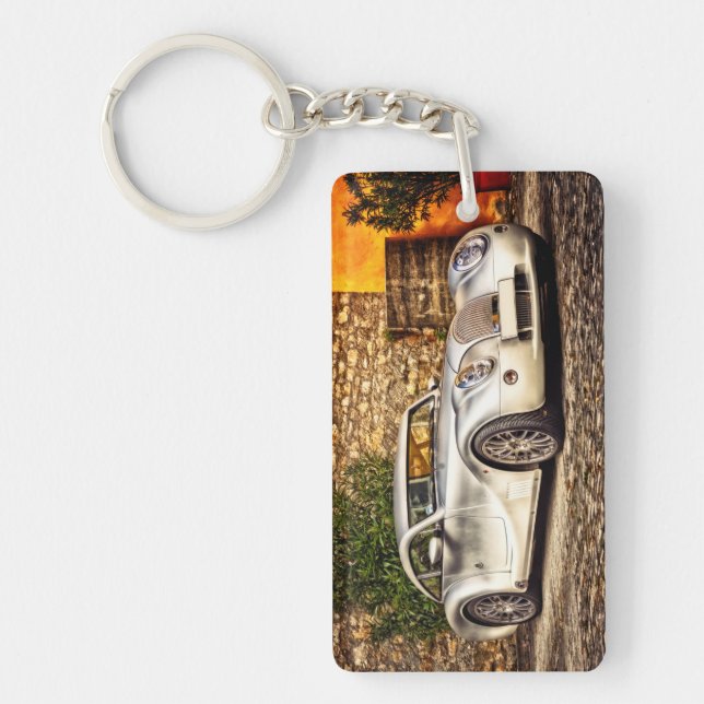 Classic Silver Sports Car Key Ring (Front)