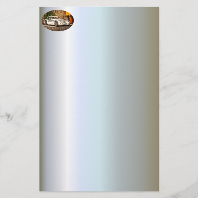 Classic Silver Sports Car Stationery (Front)