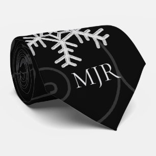 Classic Silver, White and Black Snowflake Monogram Tie