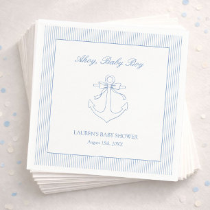 Classic Simple Ahoy Baby Boy Elegant Shower Napkin